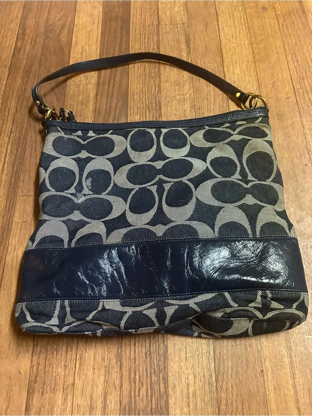 Coach Monogram Canvas Shoulder Bag - Black and Gray